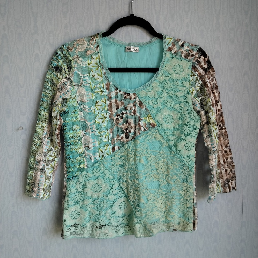 Vtg 90s Y2K Women's Small Top‎ Patchwork Lace Phoebe Buffay Fairy Grunge Boho